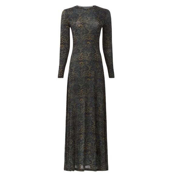 Ulla Johnson Leopard Long Sleeve Gown SMALL Jersey Maxi Dress Slinky Aline $500 - Picture 9 of 14